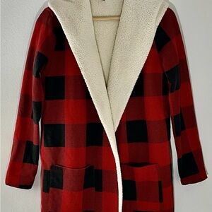 Eddie‎ Bauer Women's Size XS Work Coat Jacket Fleece Lined Black Red Plaid EUC